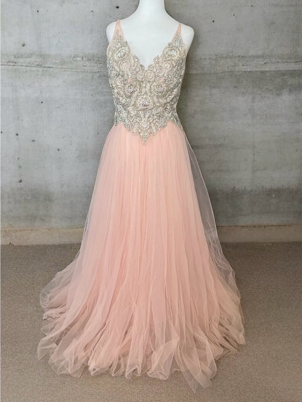 Formal Gown Blush Color Tulle with rhinestone bodice